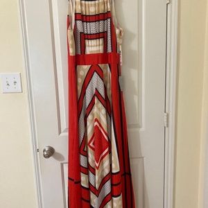 Eliza J Scarf Print Crepe De Chine Fit & Flare Maxi Dress